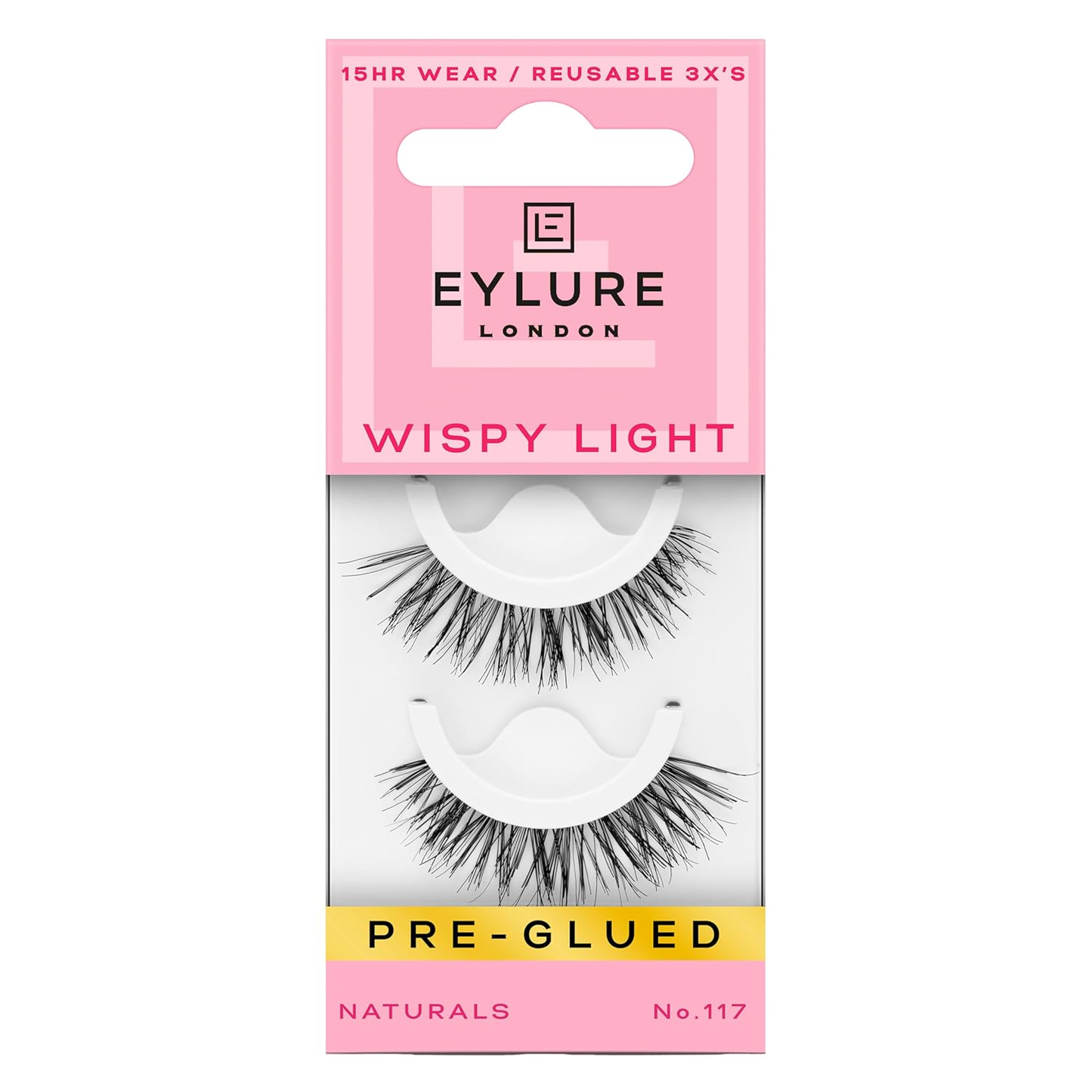 Eylure Press On Pre-Glued False Eyelashes, Wispy Light Texture Lash, No.117, 1 Pair